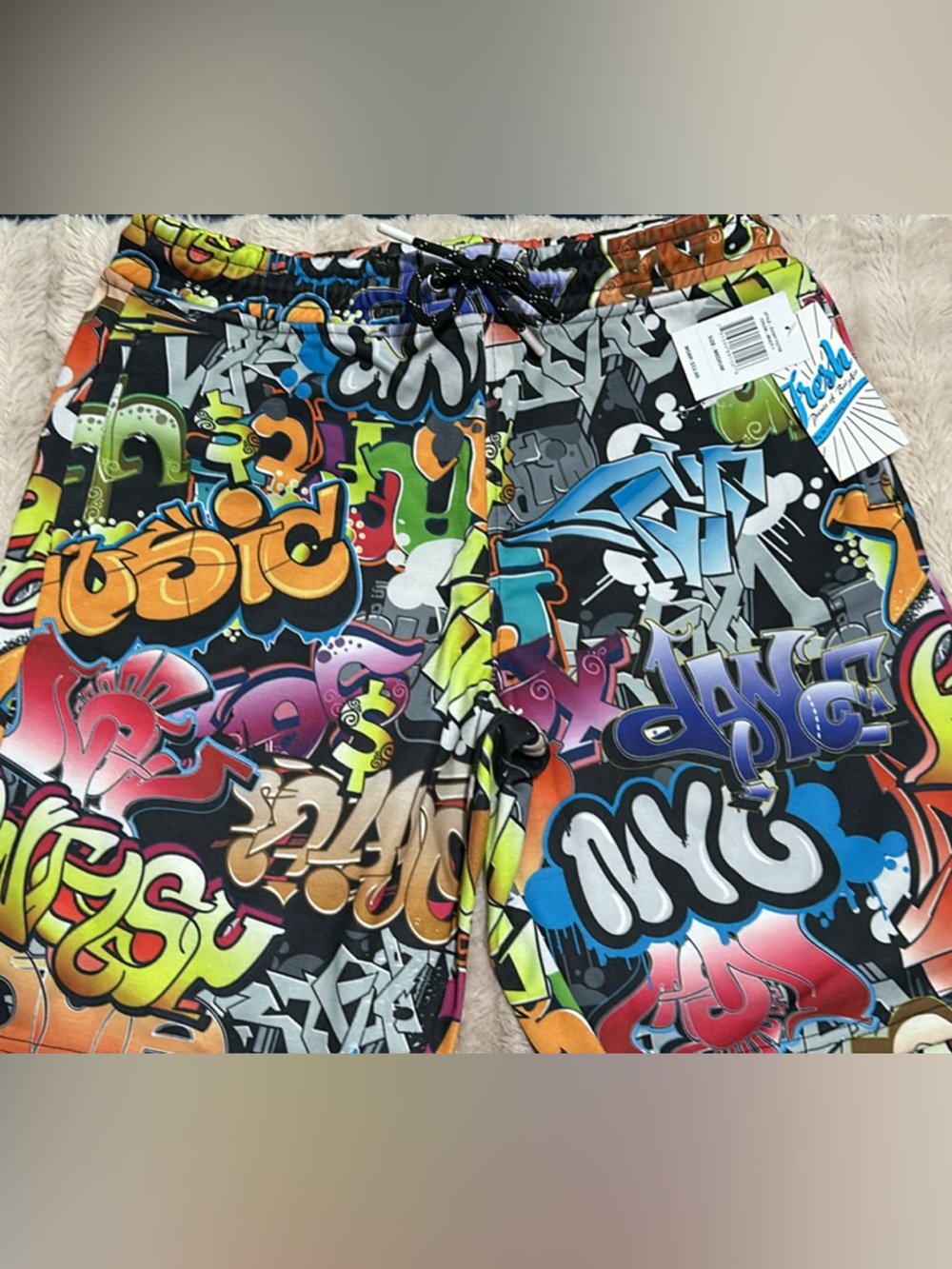 Men's Graffiti Print Flat Front Shorts - Multicolor